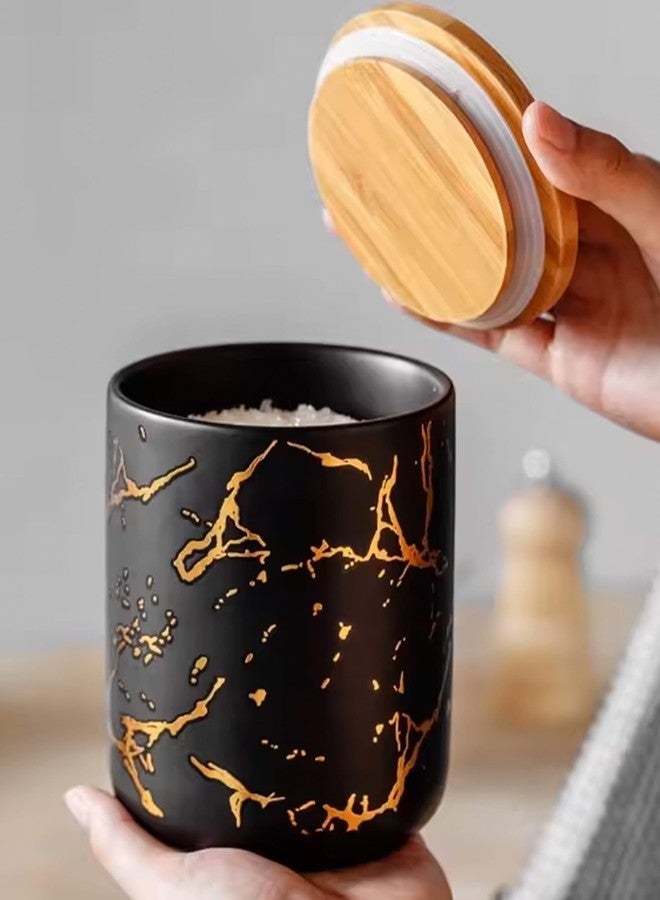 UMAI 800ml Ceramic Jar for Kitchen Storage | Air Tight Container Set with Bamboo Lid | Kitchen Container for Snacks, Tea, Sugar | Multipurpose Organizer | Black-Gold - Image 1